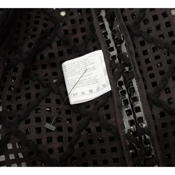 Chanel Brasserie 15K jacket coat 48 / 16 faux leather PVC perforated tweed black